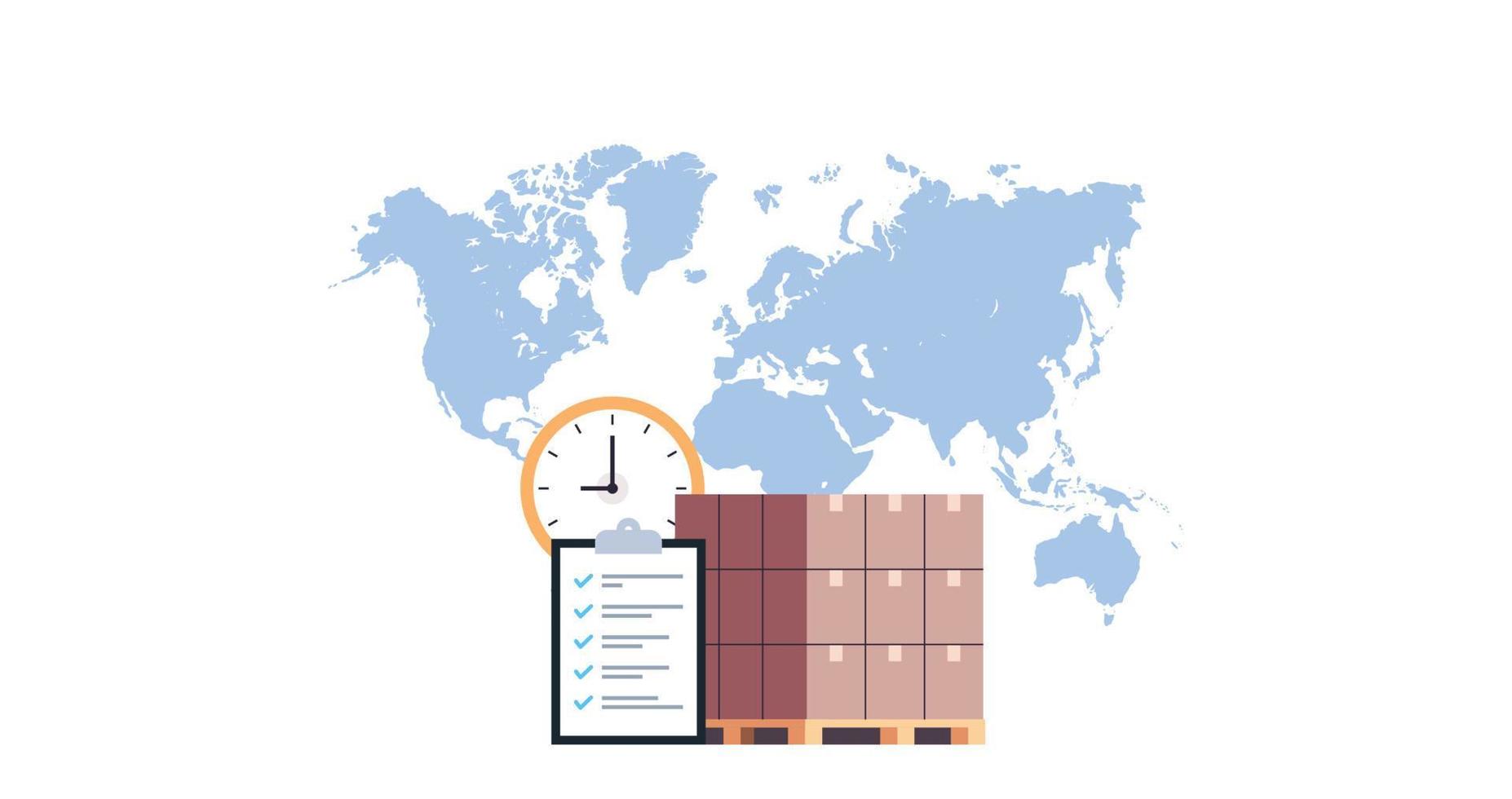 Worldwide delivery concept and logistic flat vector illustration.
