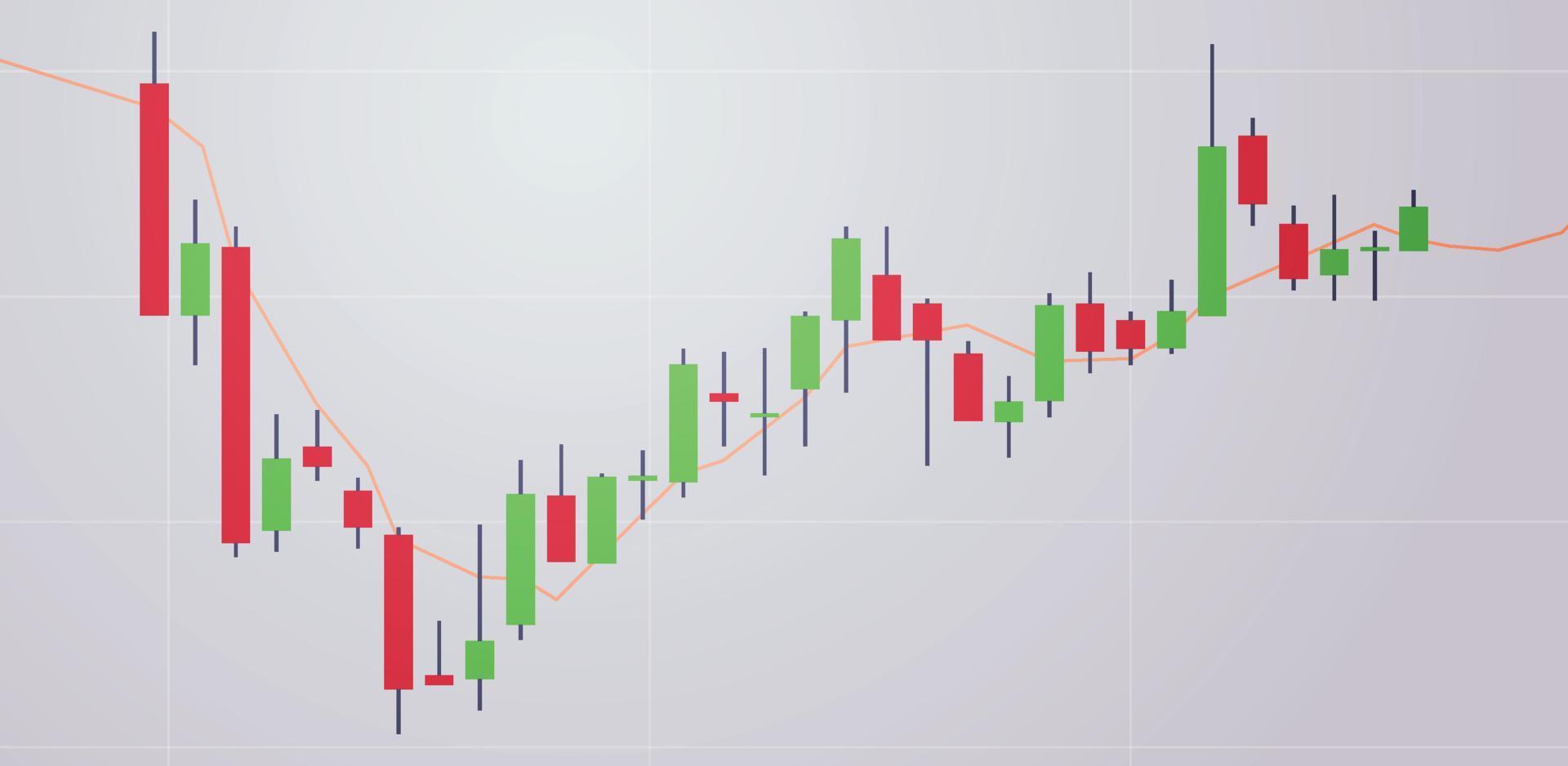 analizando la caída y el gráfico de comercio bursátil gráfico de velas ilustración vectorial plana. vector