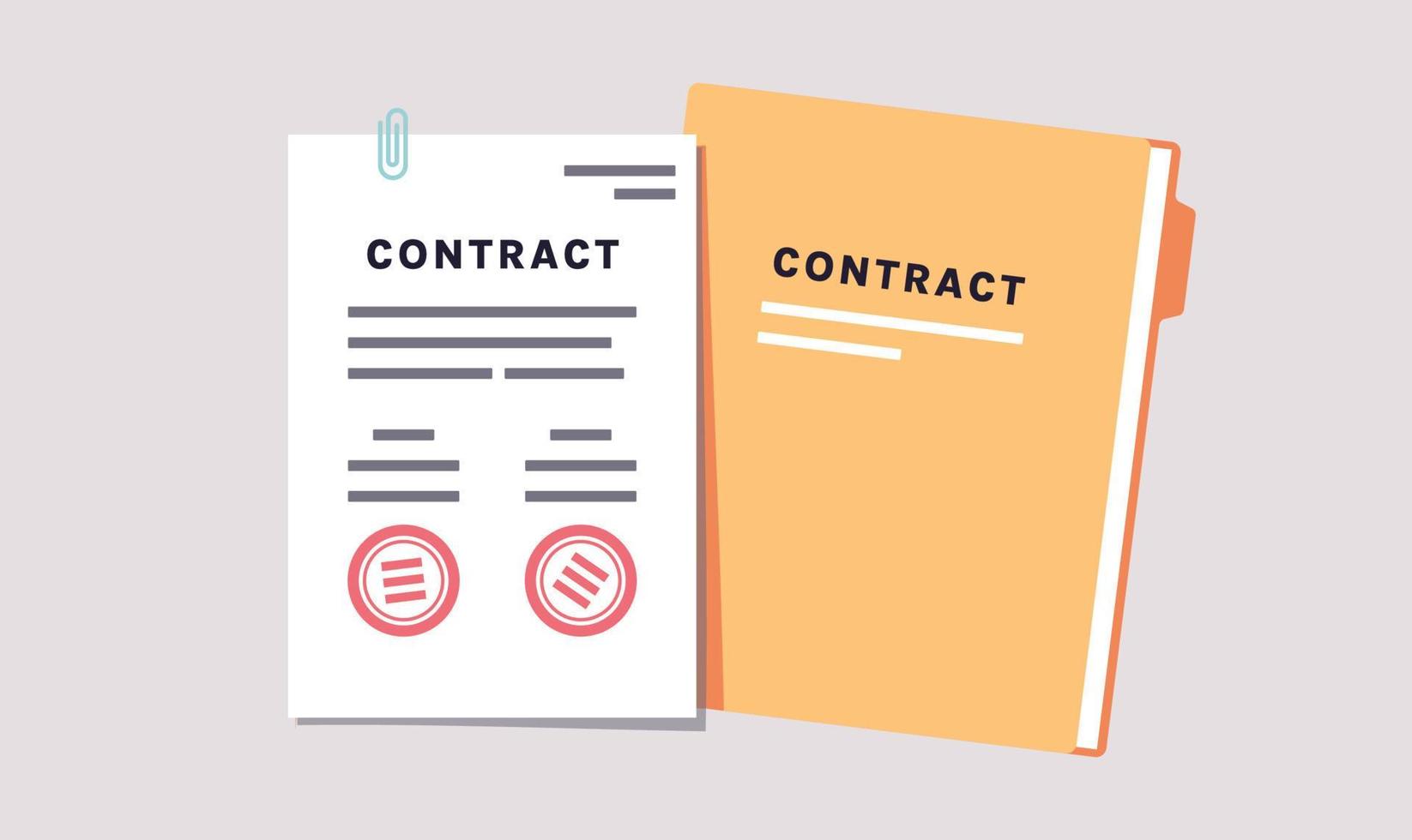 Contract closing agreement with paper and digital signature stamp flat vector illustration.