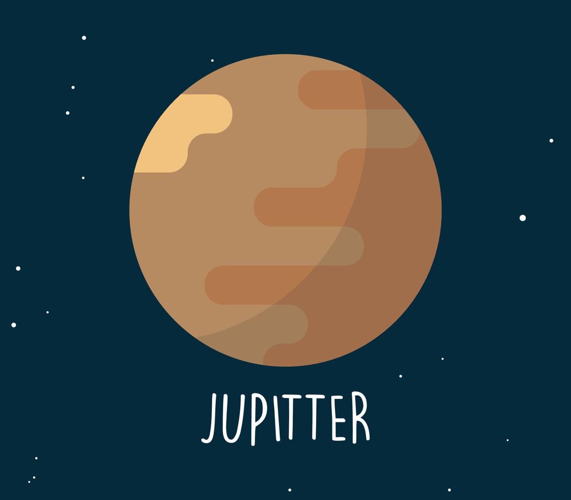 Jupitter planet and simple sphere on space background flat vector illustration.