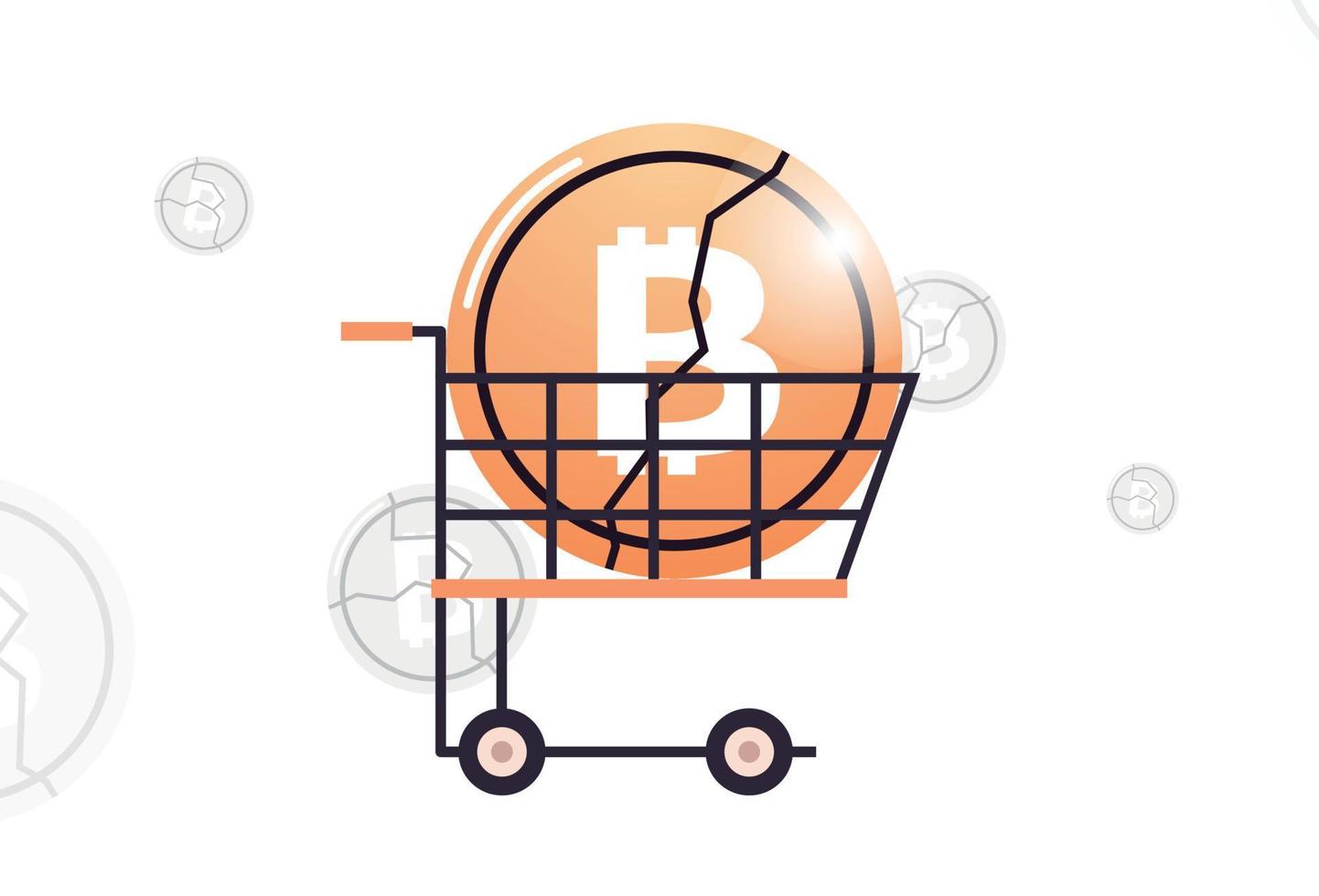 Trolley cart and cryptocurrency mining virtual money digital currency flat vector illustration.