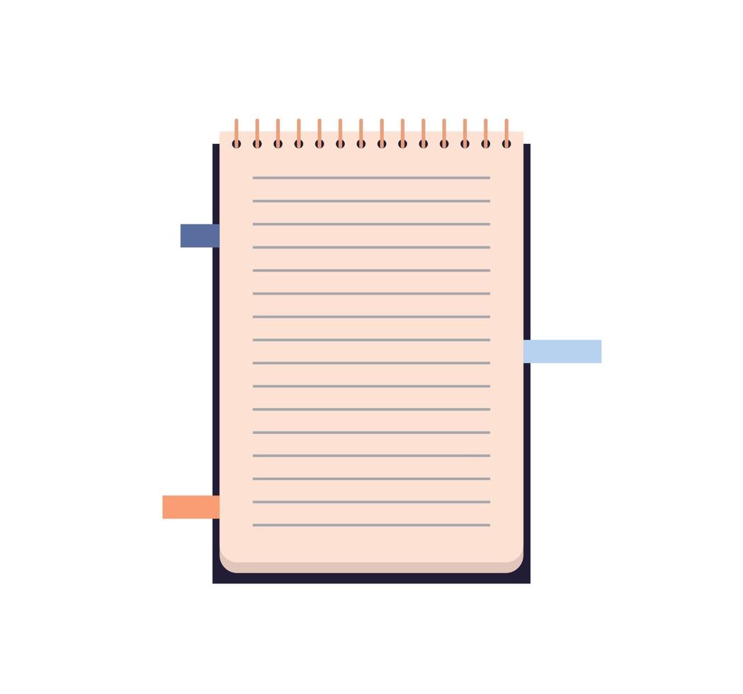 Notebook planning pages and notepad flat vector illustration.