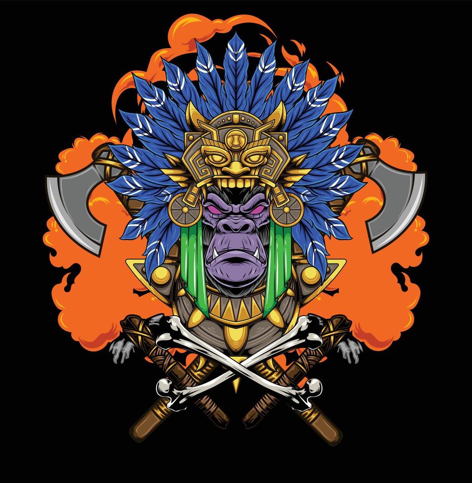 Aztec warrior illustration with premium quality stock vector