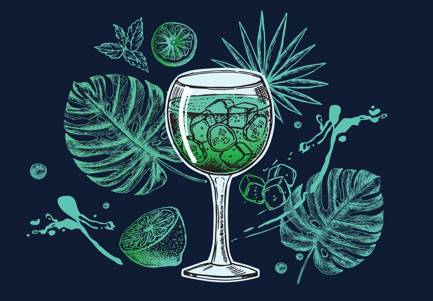 plantilla de diseño de menú de cócteles. cócteles alcohólicos dibujados a mano. vector