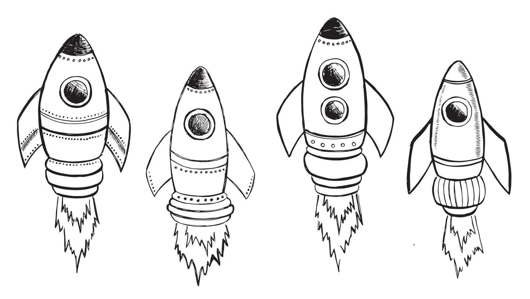 Rocket spaceship, hand drawn vector illustration.