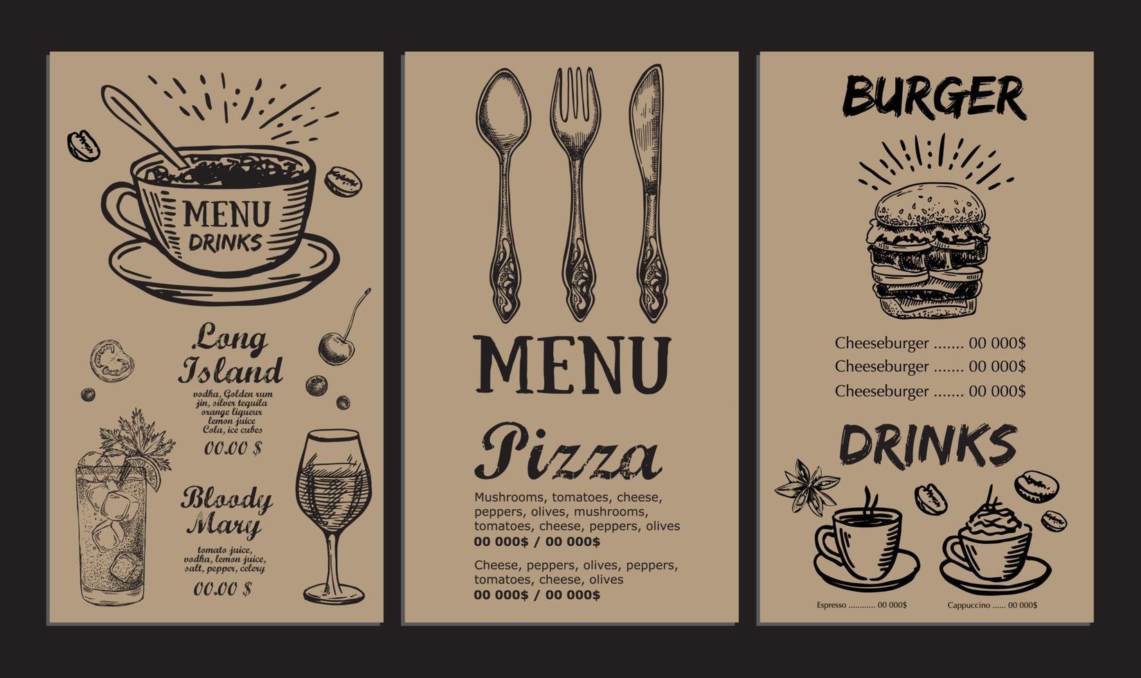 Restaurant cafe menu, template design. Food flyer. vector