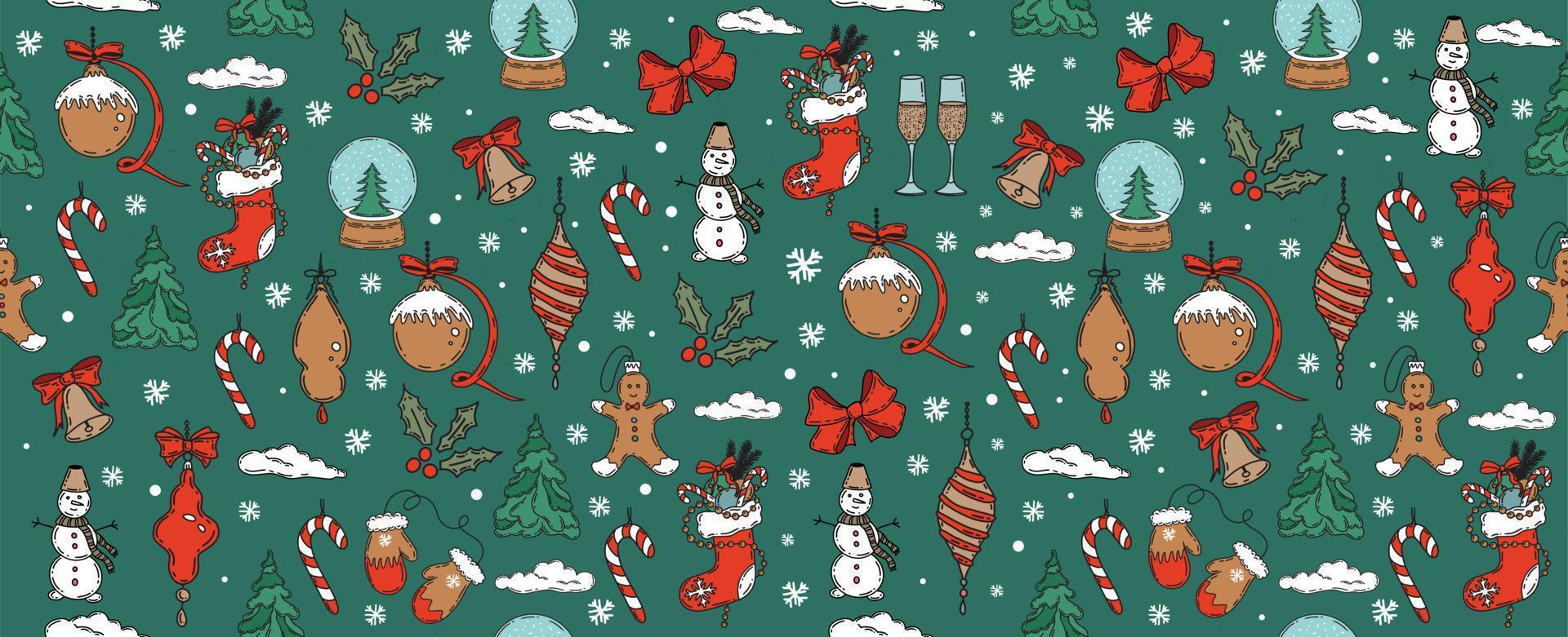 Christmas pattern in sketch style. Hand drawn illustration. vector