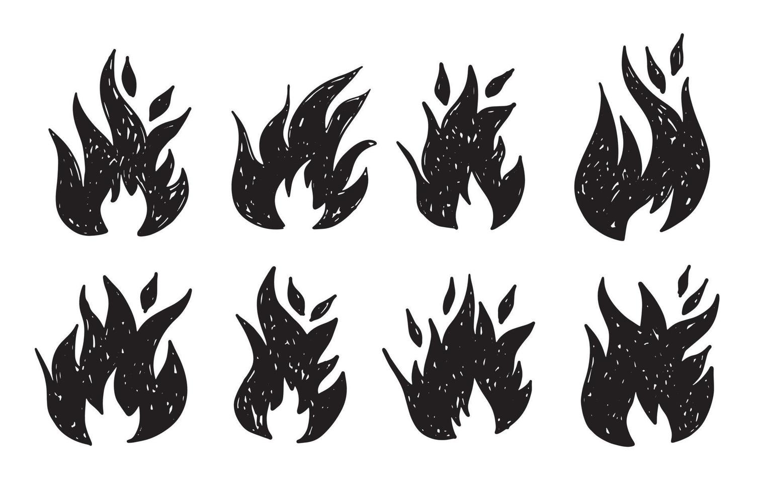 Bonfire set, hand drawn illustration, flame, burning. vector