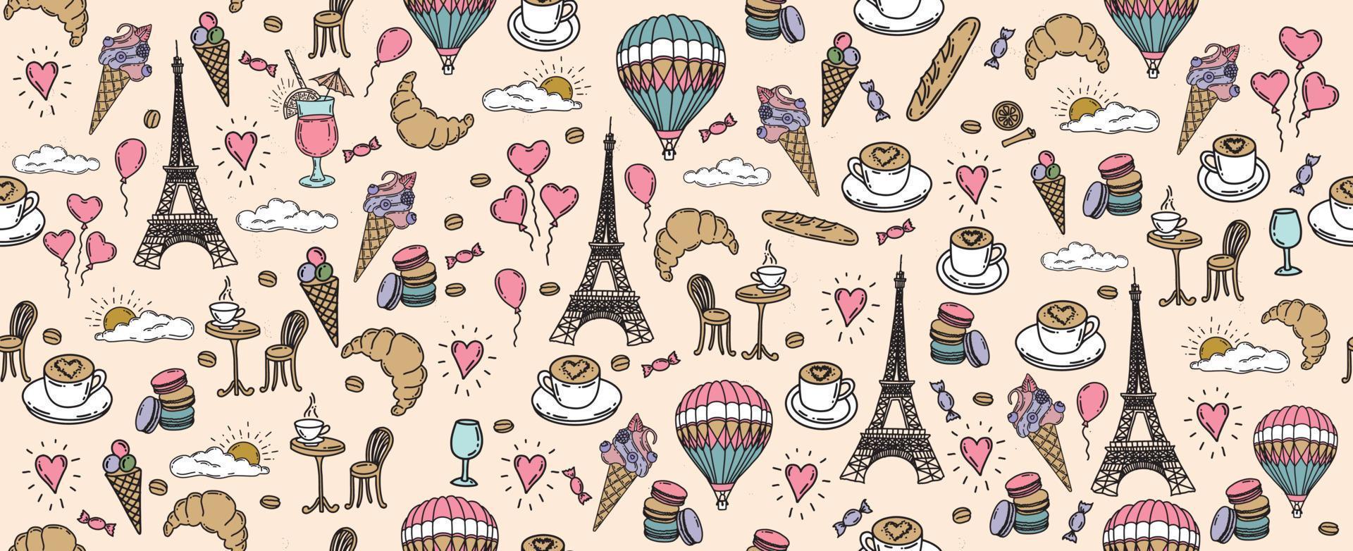 Set of hand drawn French icons, Paris sketch illustration. Vector. vector