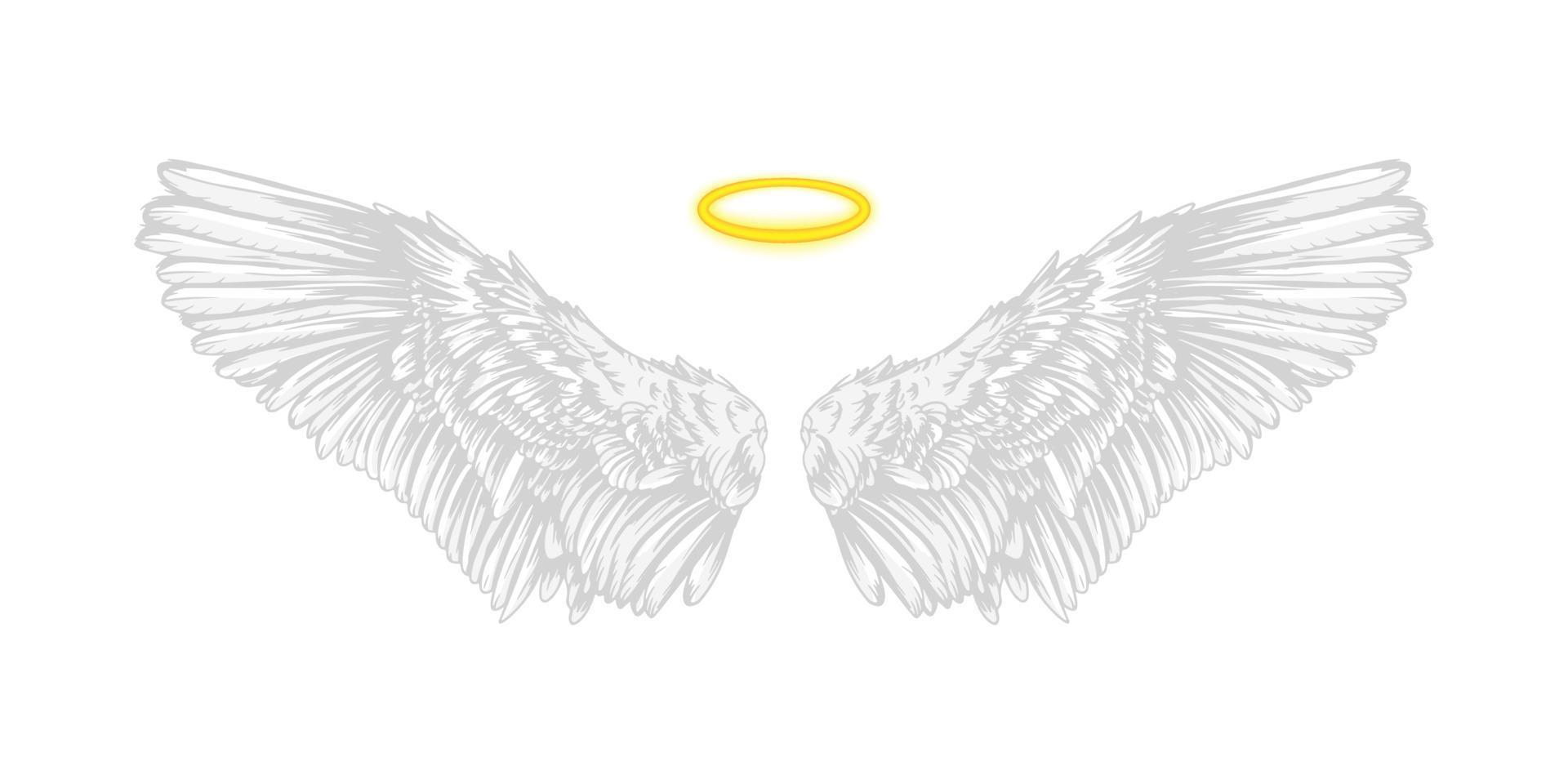 Realistic religious angel wings. White isolated pair of falcon wings, sketch bird wings design template. Vector concept white cute feathered wing animal on white background