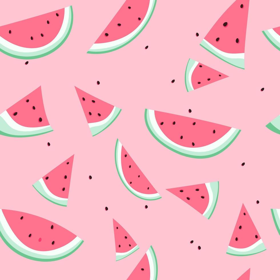 Hand drawn seamless pattern with fruit slices. Vector artistic cute pastel drawing food. Summer illustration pink watermelon.