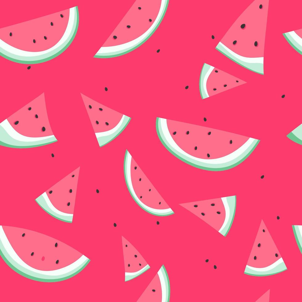 Hand drawn seamless pattern with fruit slices. Vector artistic cute pastel drawing food. Summer illustration pink watermelon.