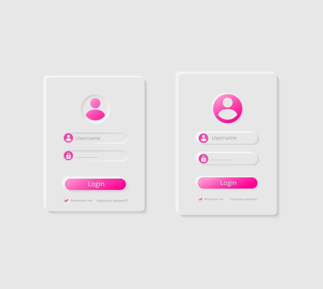 White simple interface design vector. Sign up and log in user page. Create account form. Login and password form. Minimalism stile buttons or icons. Neumorphism UI UX design elements. vector