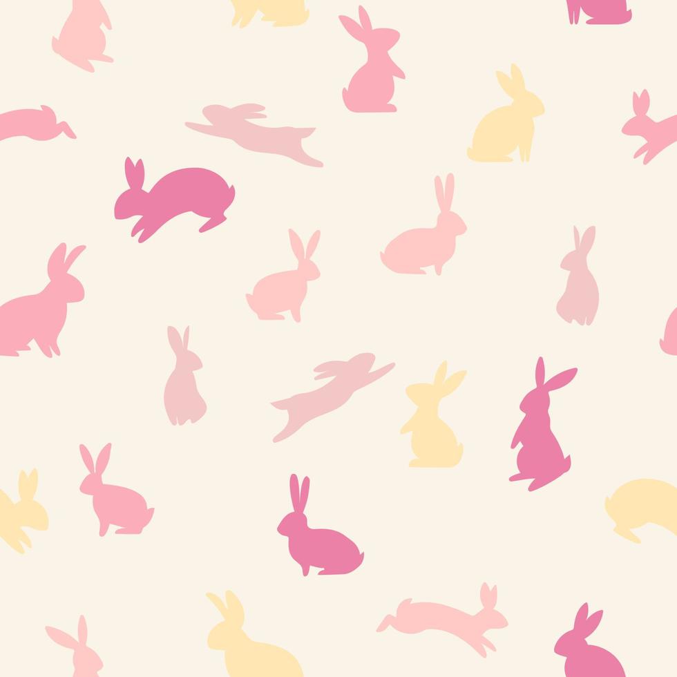 Easter spring pink pastel pattern with cute bunny. Hand drawn flat rabbits. Vector illustration