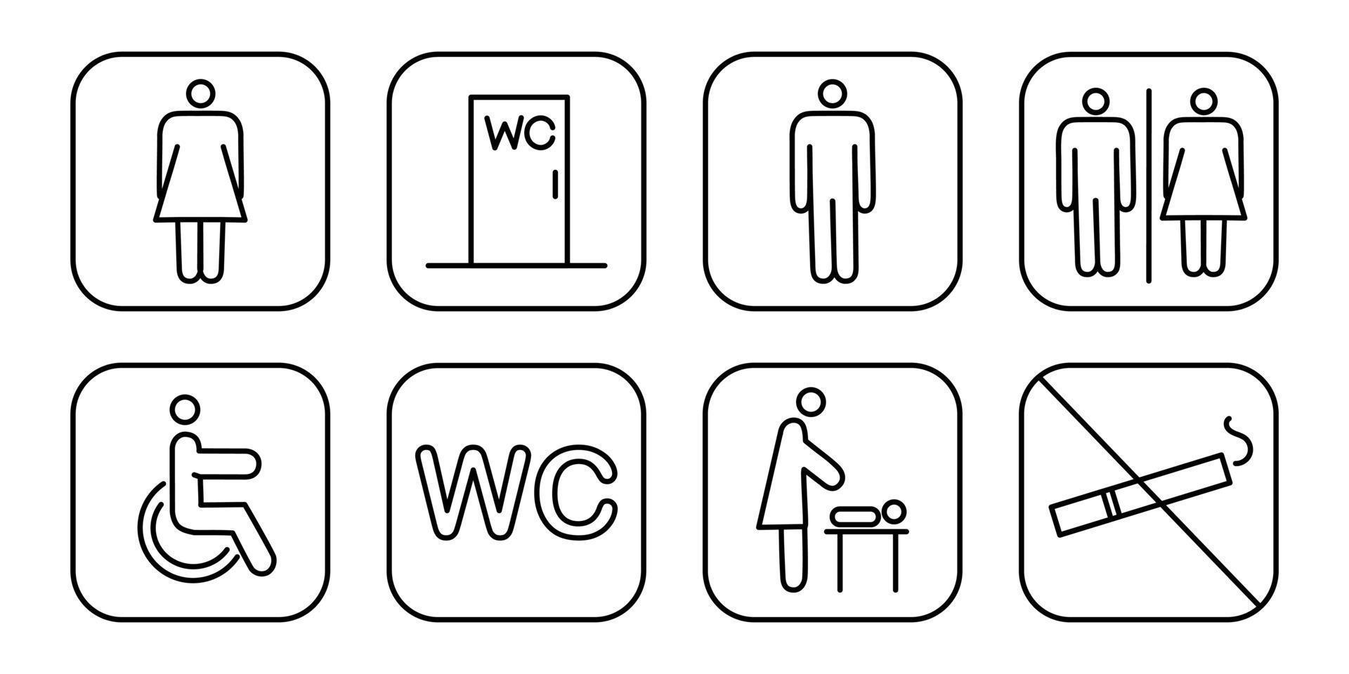 establecer iconos de navegación del inodoro. Orientación wc femenino masculino para minusválidos y habitación madre e hijo. ilustración vectorial vector