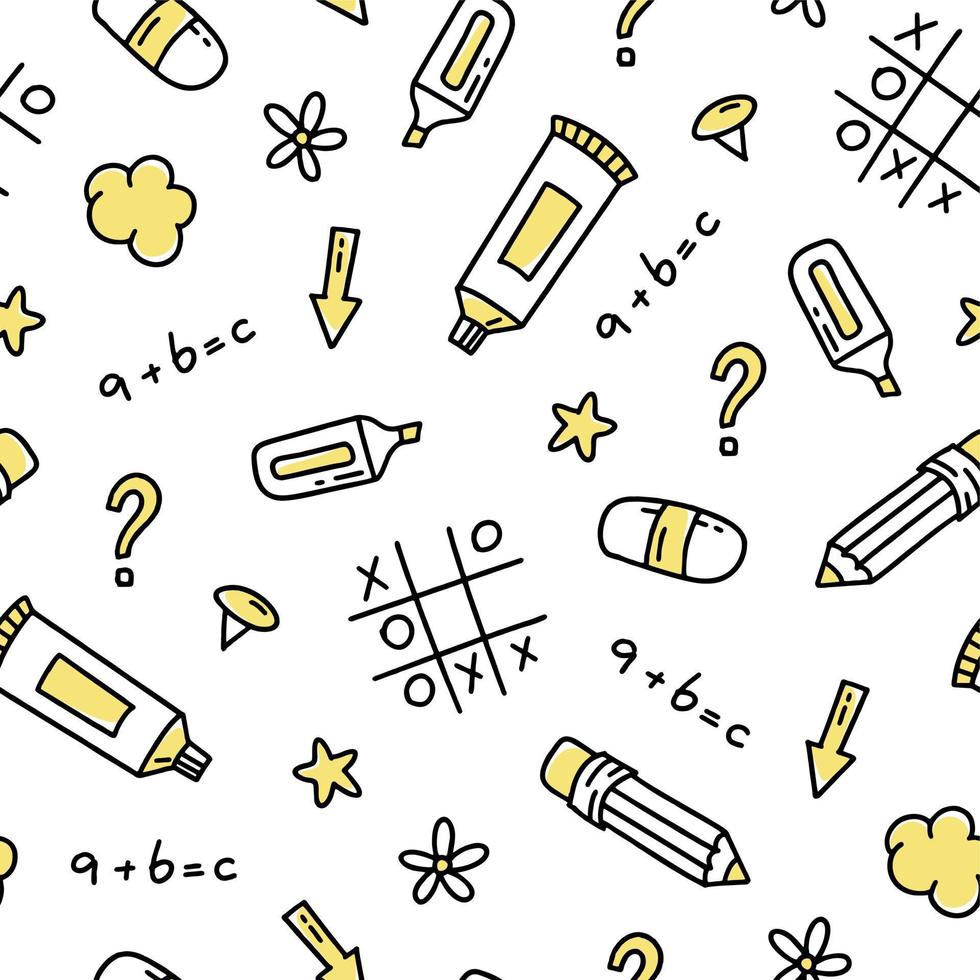The pattern is a school doodle of elements. Back to school. Vector illustration in line style.