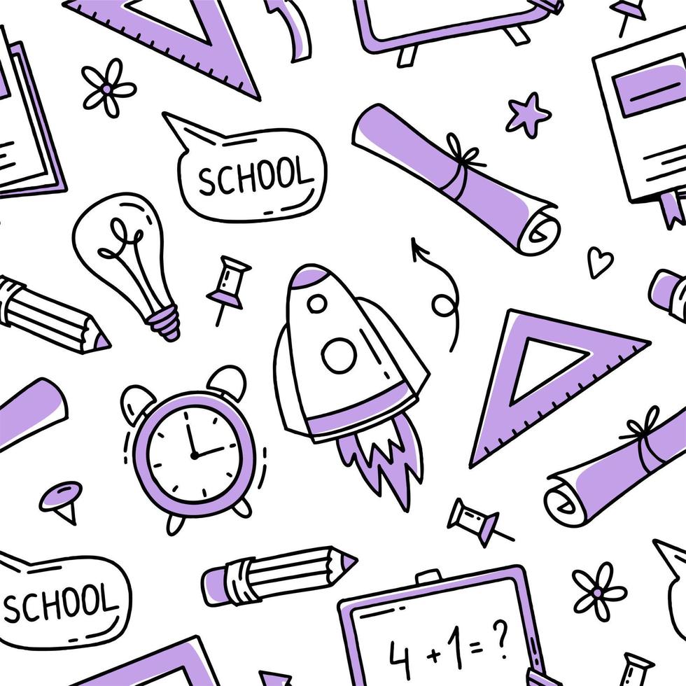 The pattern is a school doodle of elements. Back to school. Vector illustration in line style.