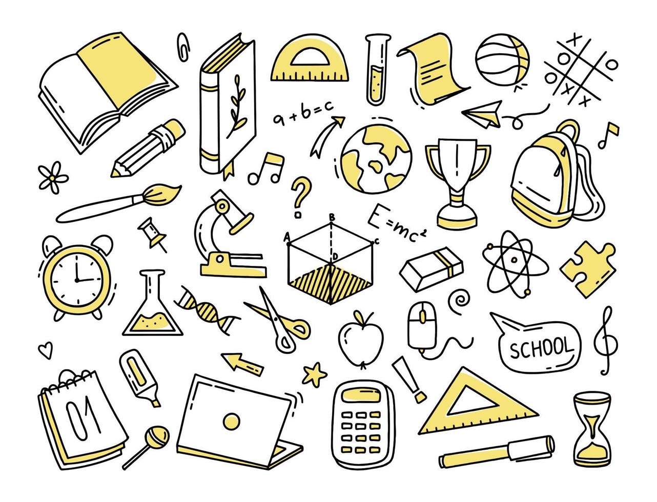 Back to school doodle set of elements. Vector illustration in line style.