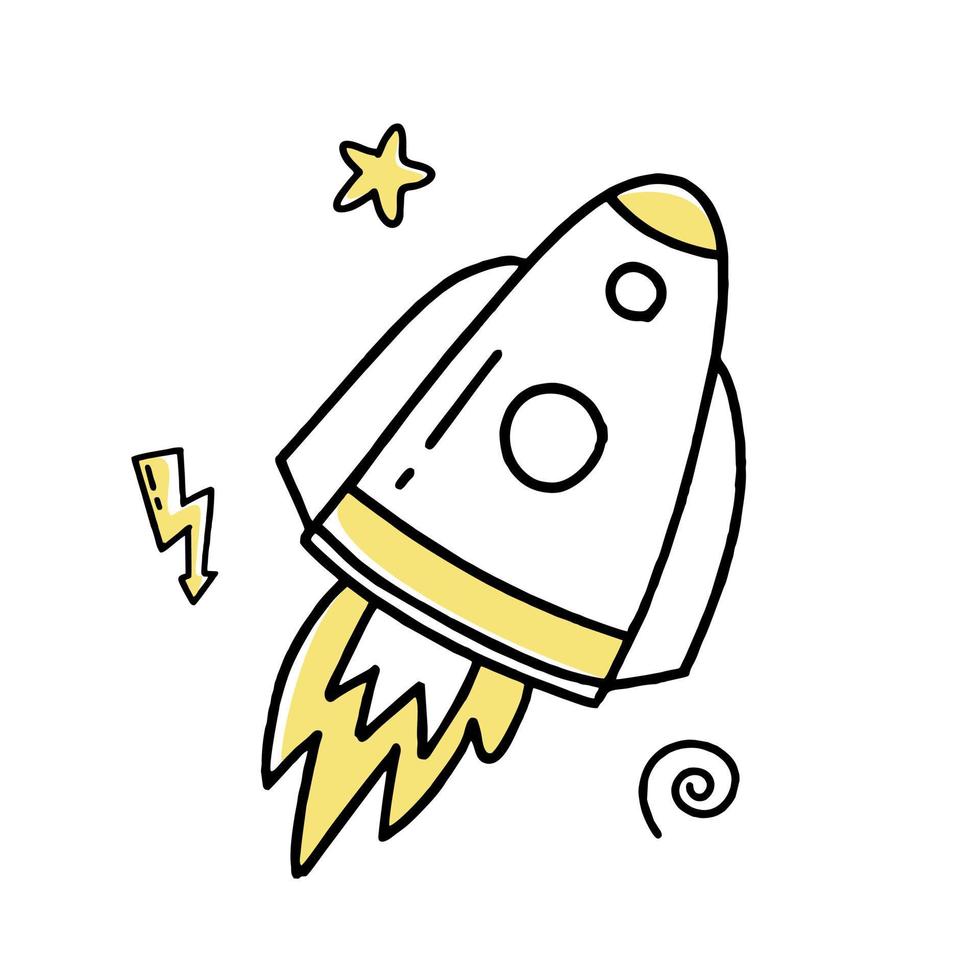 Rocket doodle icon. Vector illustration of a rocket going to take off.