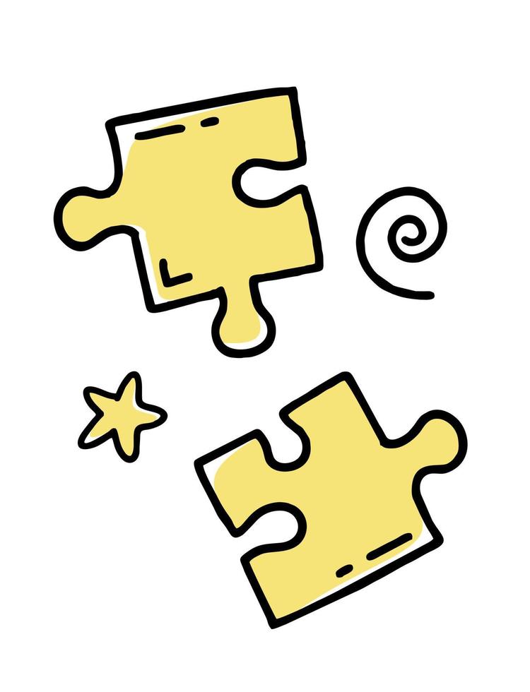 Puzzle element clipart doodle. Vector illustration in line style.