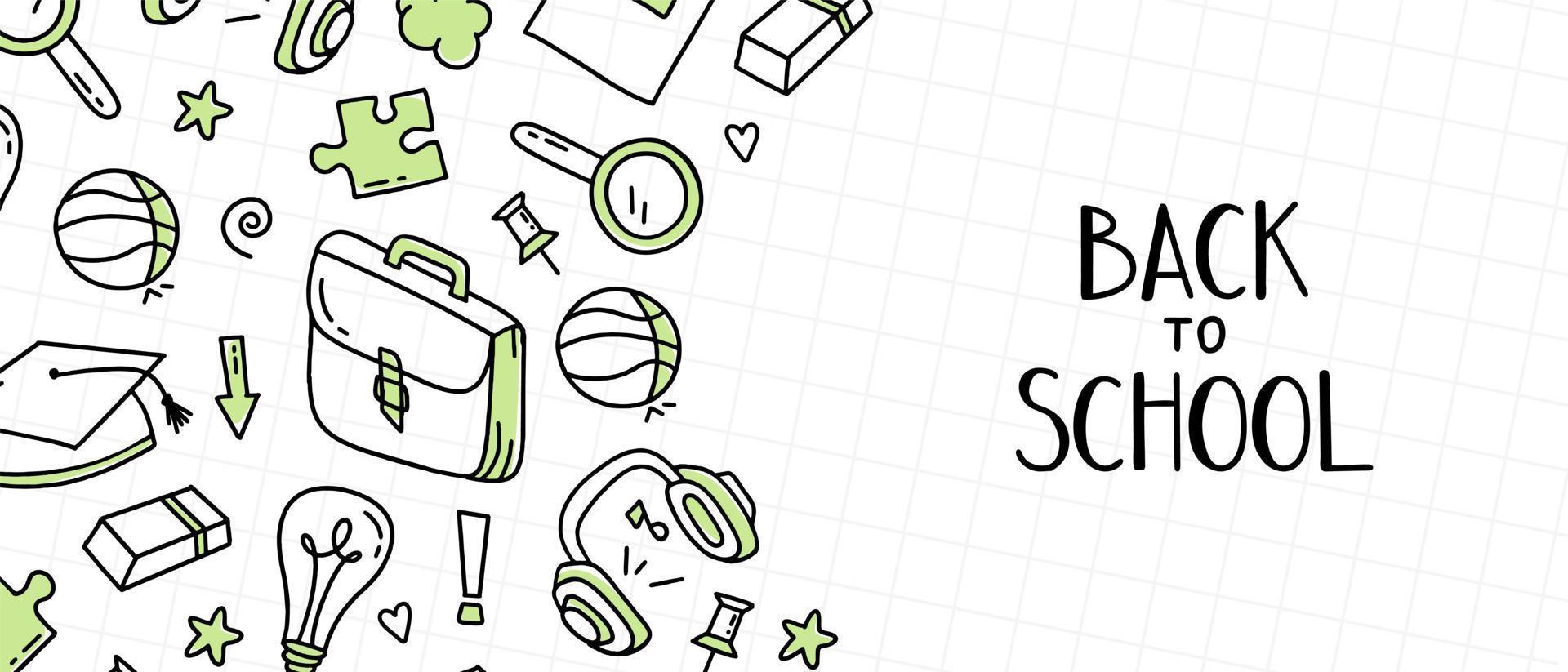 Back to school banner doodle elements. Posters for holidays and festivals. Vector illustration in line style.