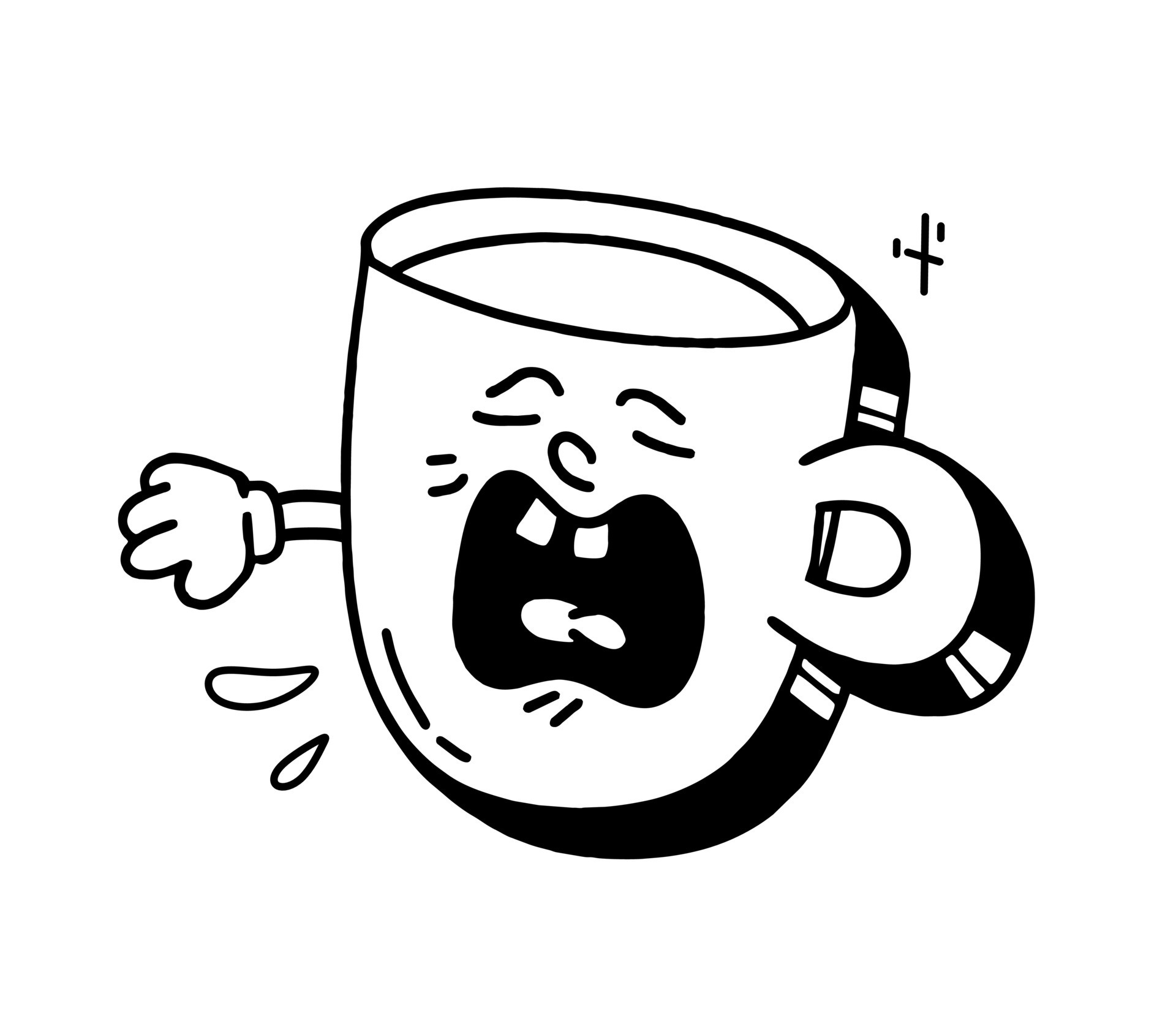 The mug is a retro cartoon character from the 30s. Vintage comic smile ...