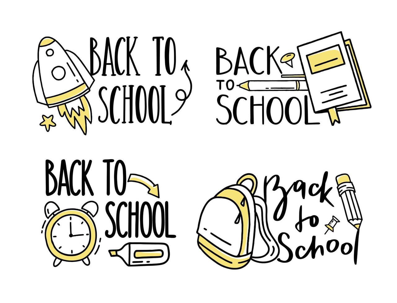 Back to the lettering doodle elements school. Vector illustration in line style.