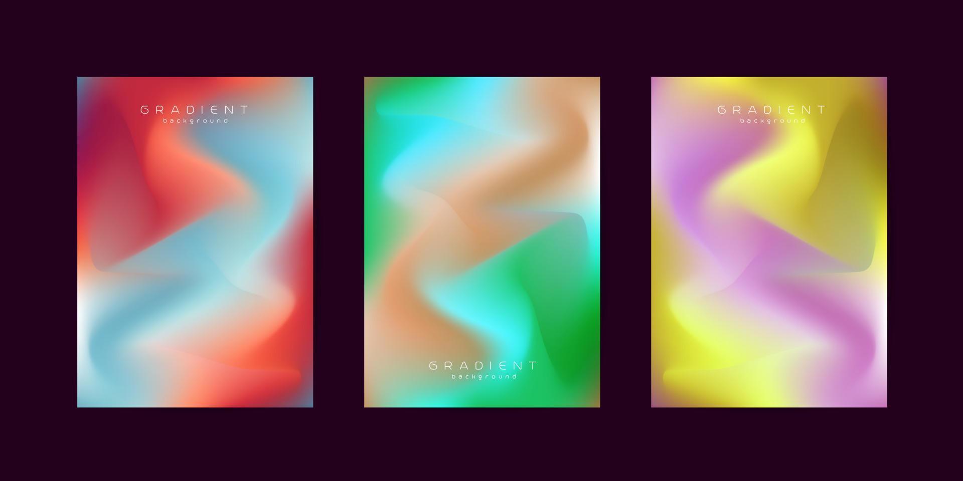 grupo de fondo degradado abstracto en tres juegos con formas degradadas de colores pastel, vector, ilustración vector