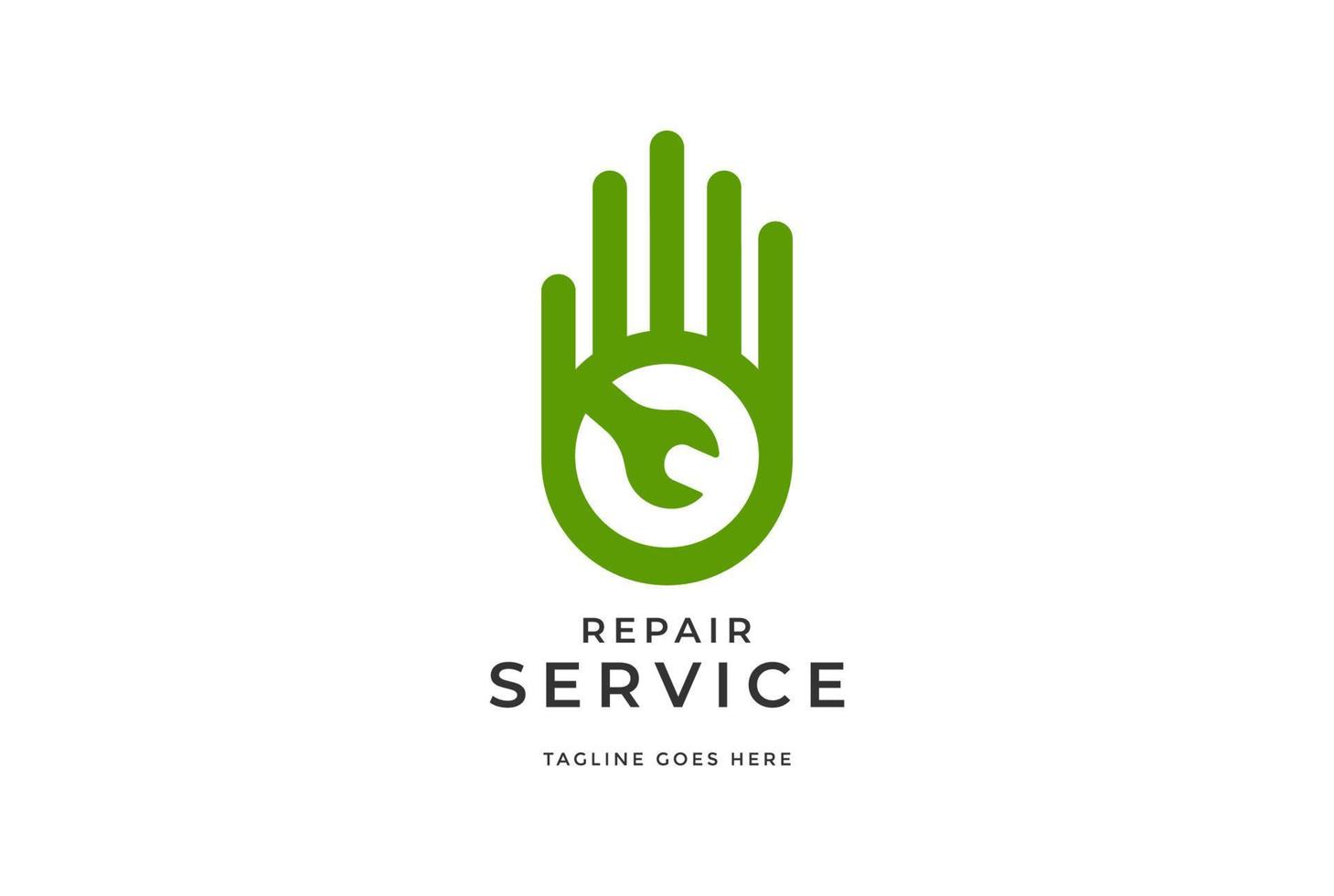 mano minimalista simple con llave para el vector de diseño del logotipo del servicio de reparación de máquinas de automóviles