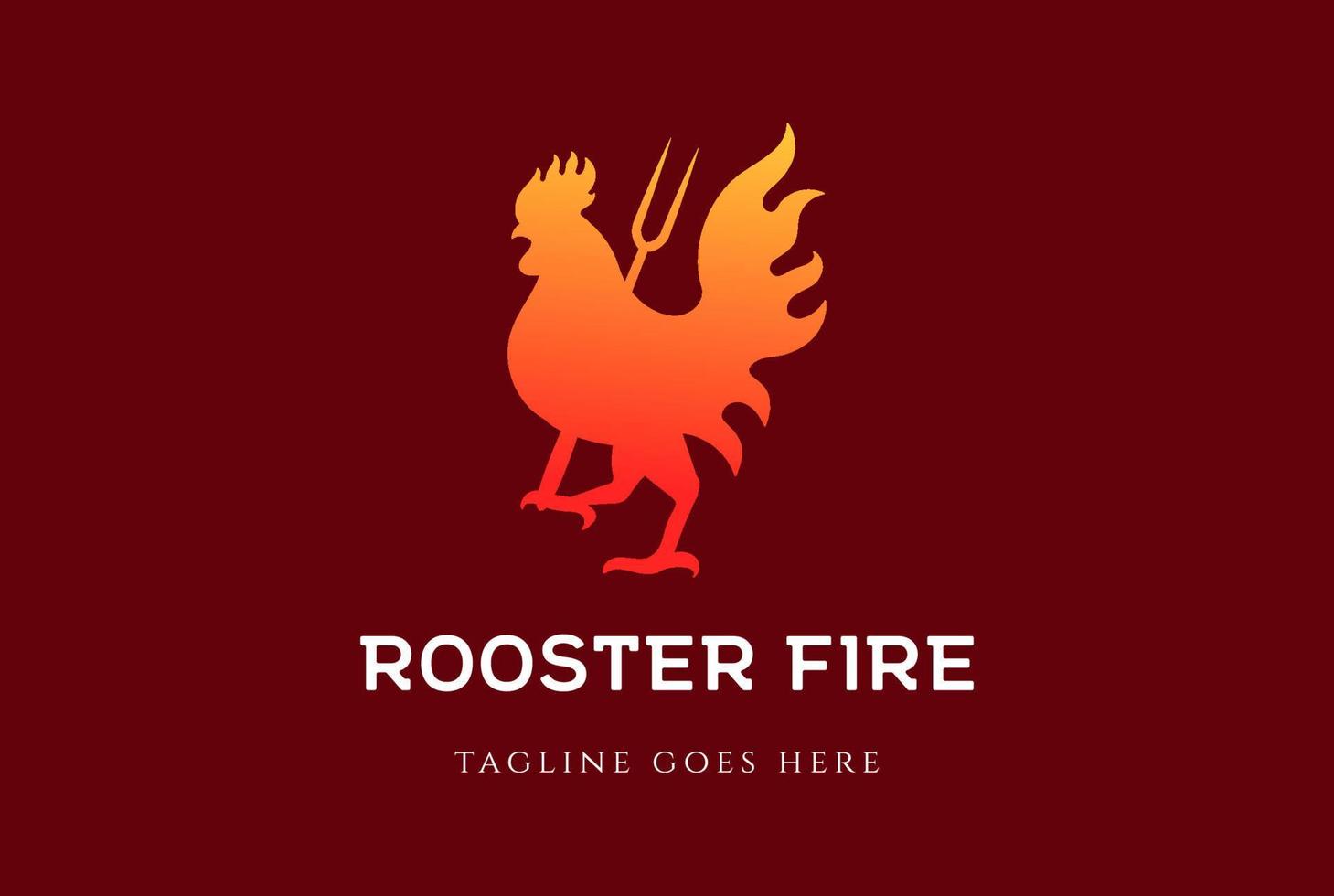 gallo rojo cocinar llama de fuego de pollo para parrilla de carne barbacoa restaurante logotipo diseño vector