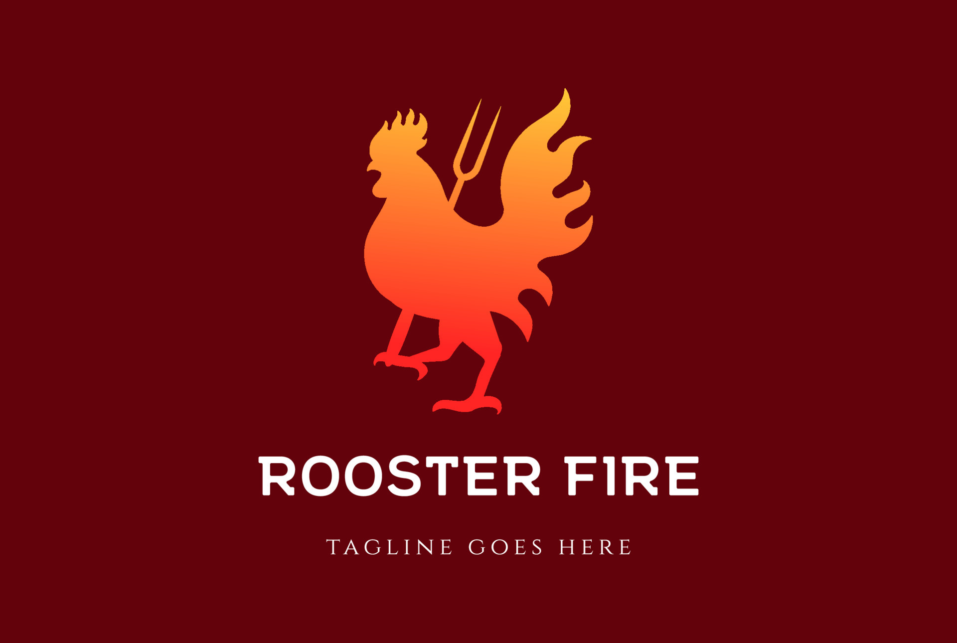 Red Rooster Cook Chicken Fire Flame for Meat Grill BBQ Restaurant Logo