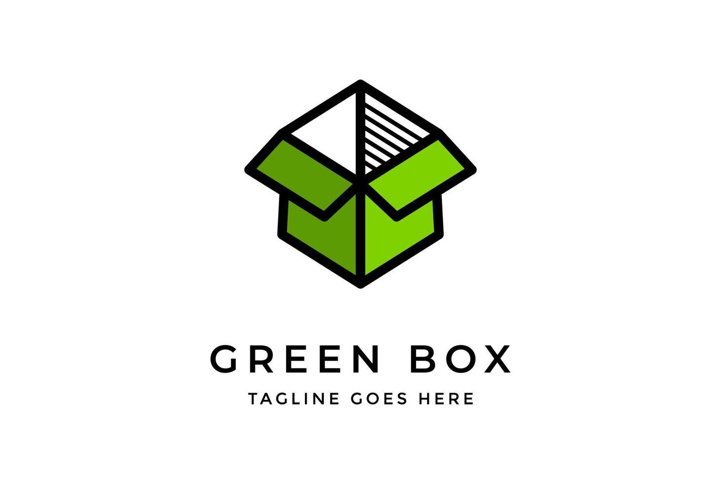 icono de caja de cartón verde minimalista simple para vector de diseño de logotipo de envío de entrega de paquetes