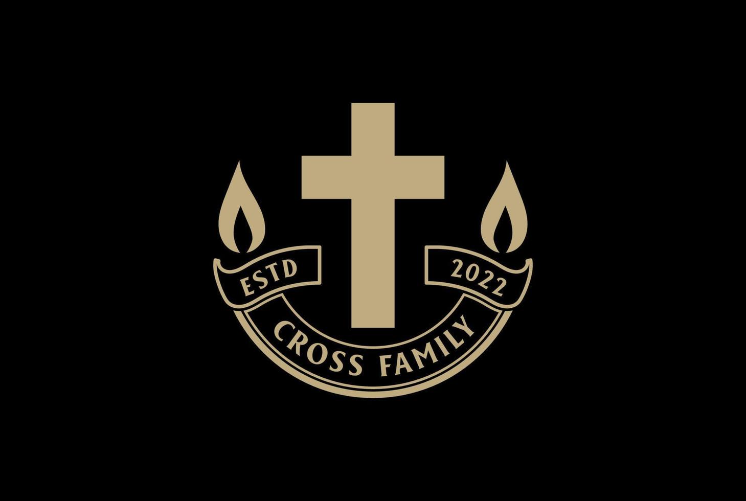 Vintage Jesus Christian Cross with Ribbon Badge Emblem Label for Church Chapel Logo Design Vector