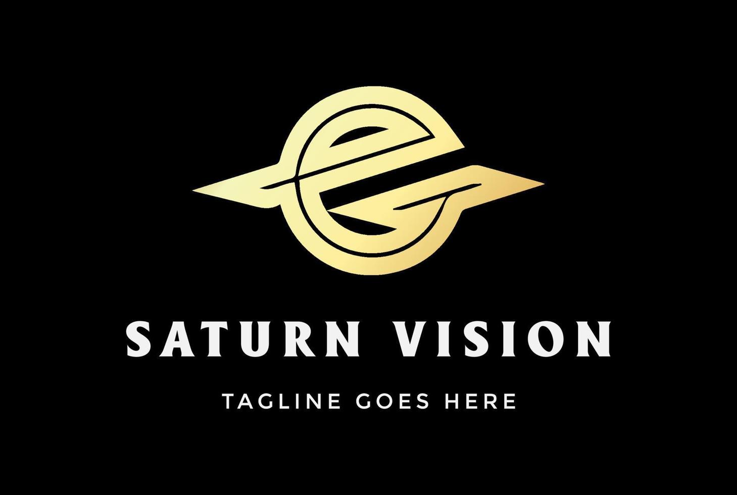 Simple Luxury Golden Saturn Planet or Eve Vision Logo Design vector