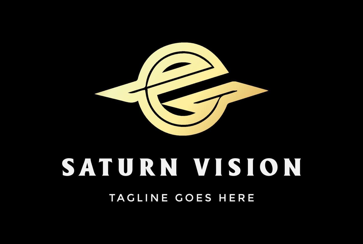 diseño de logotipo de visión de víspera o planeta saturno dorado de lujo simple vector