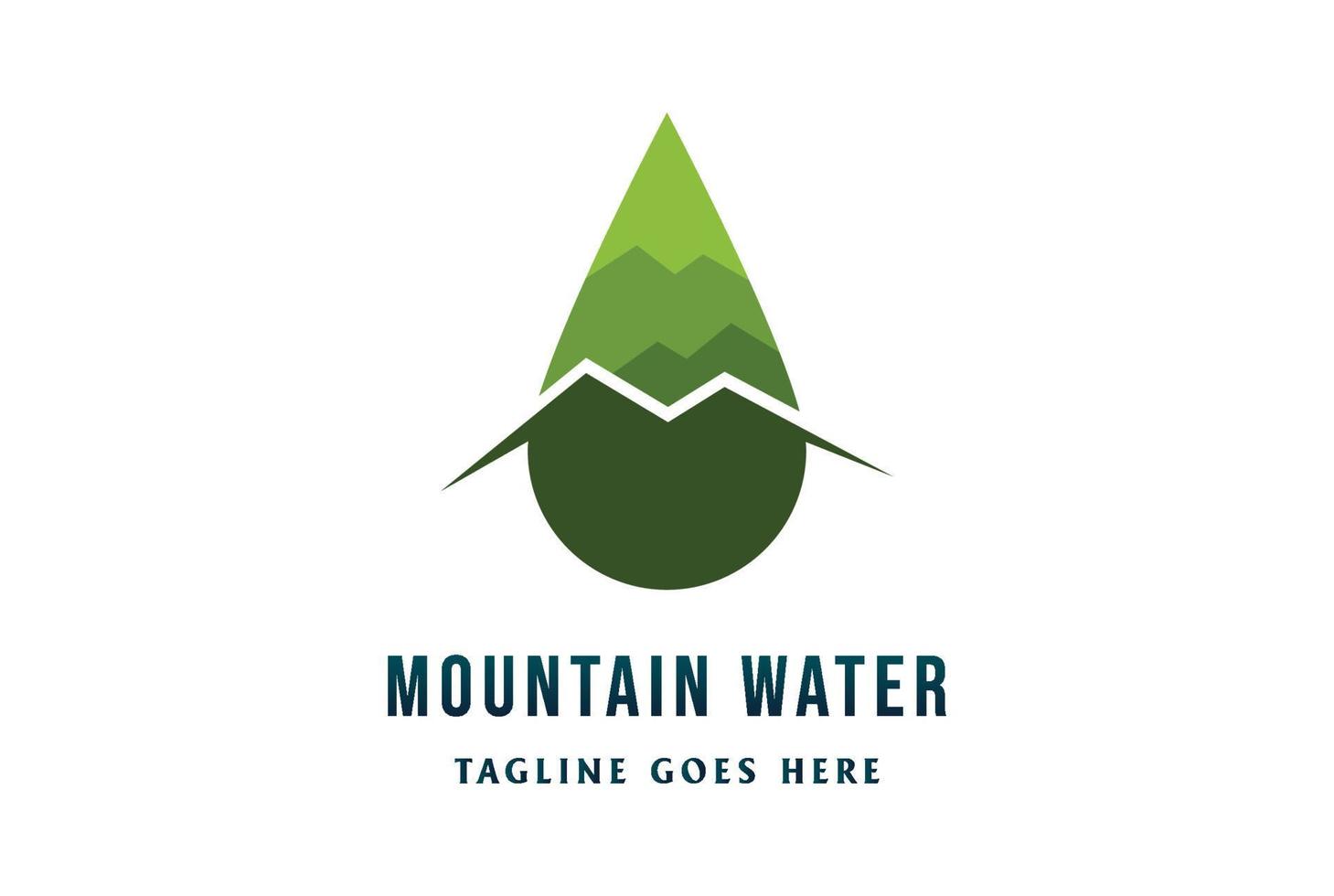Modern Simple Minimalist Green Mountain Fresh Water Drop Logo Design Vector