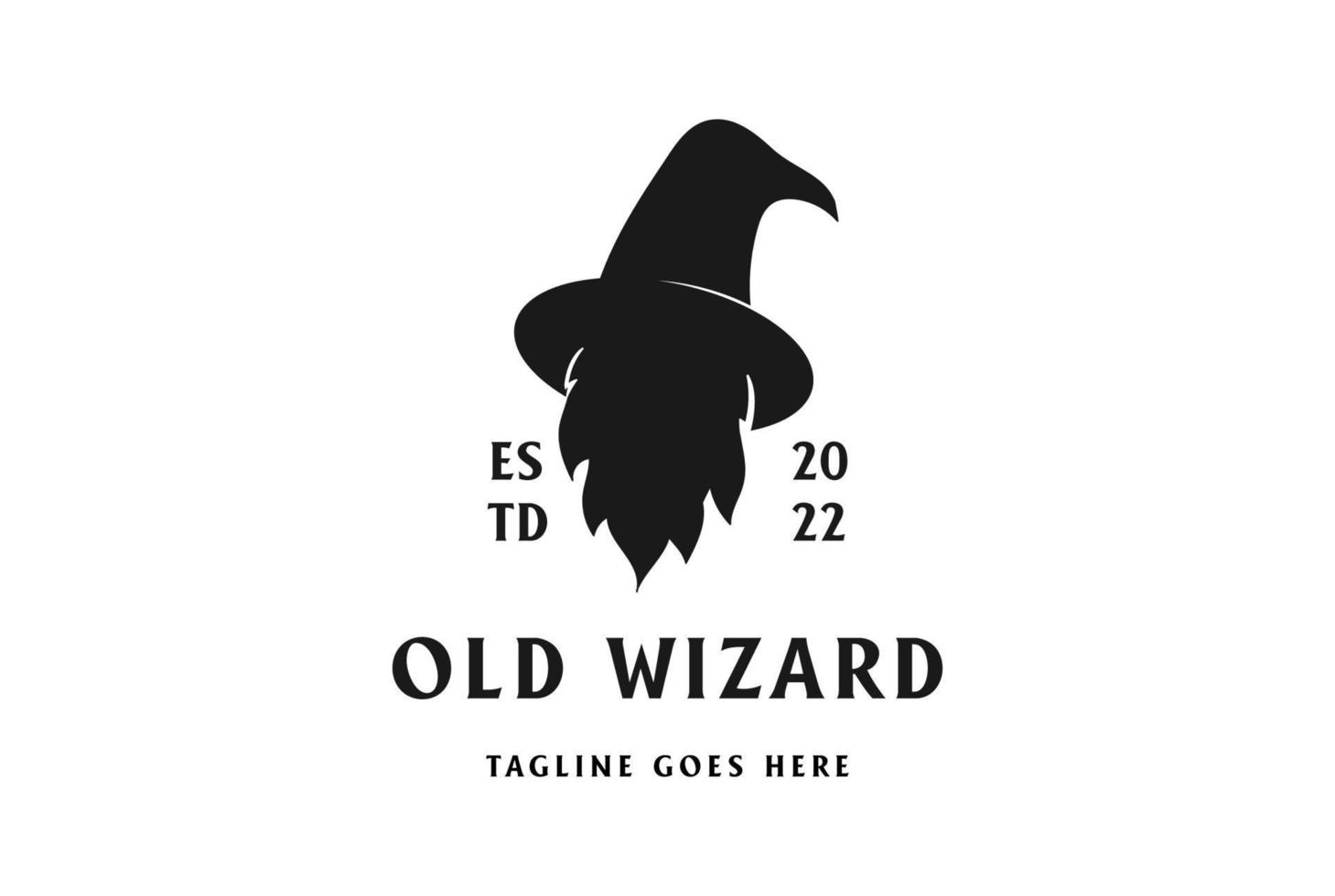 Vintage Retro Old Beard Face with Wizard Hat for Magic Logo Design Vector