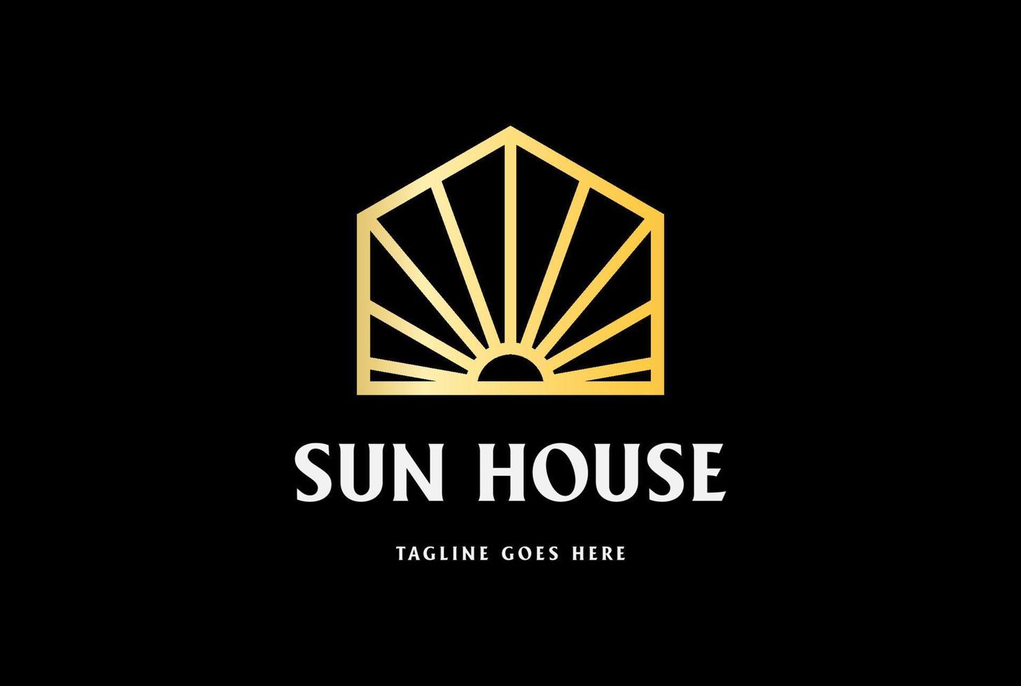 simple minimalista dorado elegante lujo geométrico sol casa logotipo diseño vector