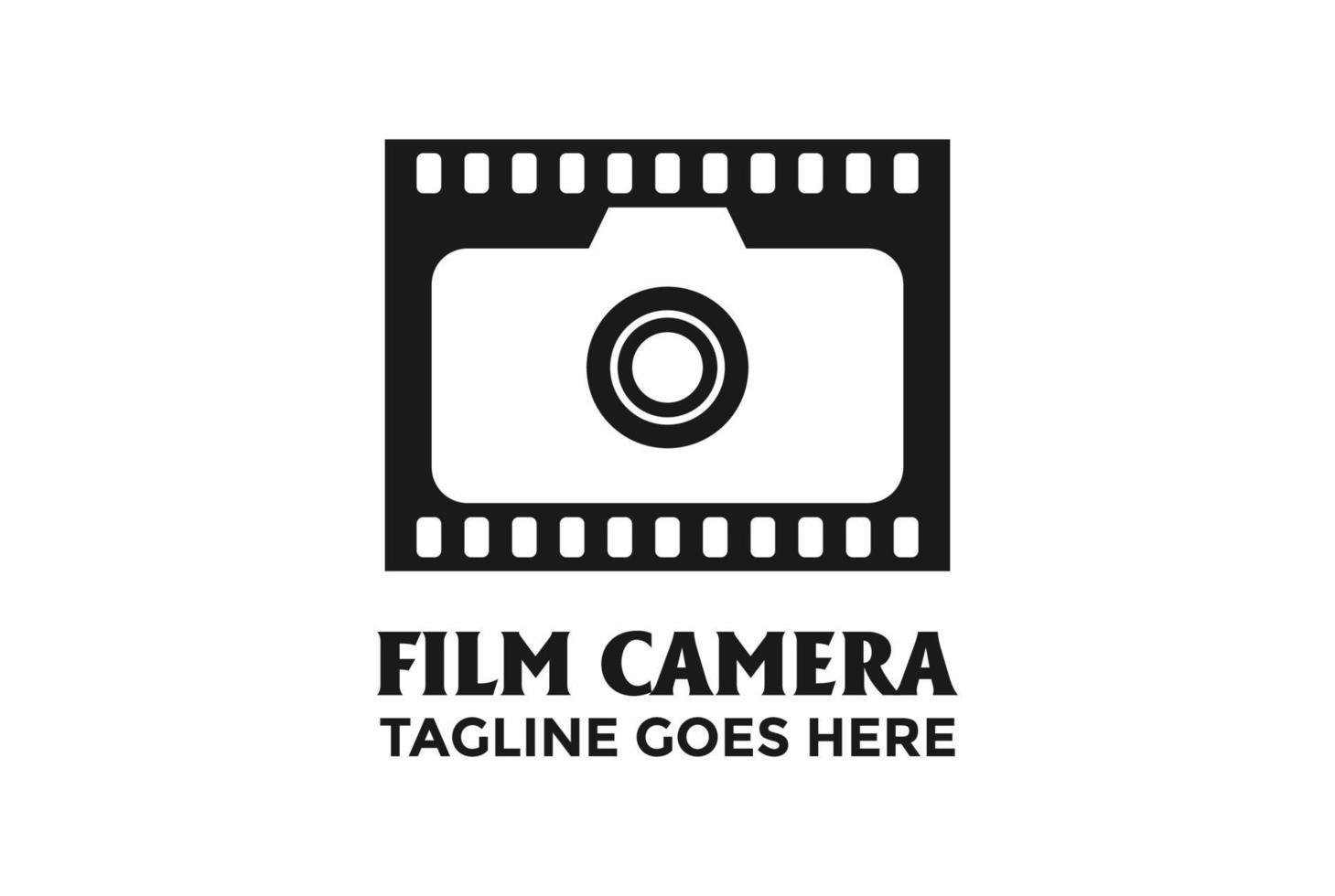 Retro Vintage Negative Film Strip Reel with Camera for Movie Cinema Photography Logo Design Vector