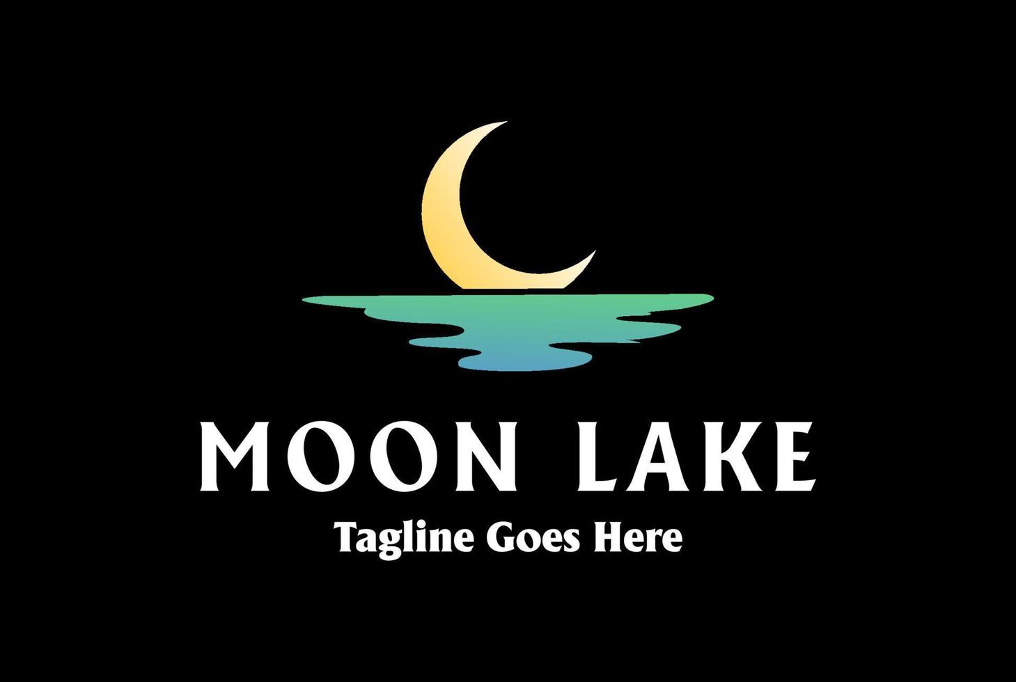 Simple Minimalist Night Crescent Moon Water Lake Creek River Beach Sea Ocean Logo Design Vector