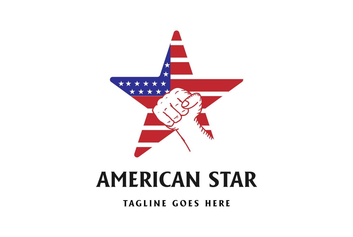 Strong Hand Fist with American US USA Star Flag Logo Design Vector