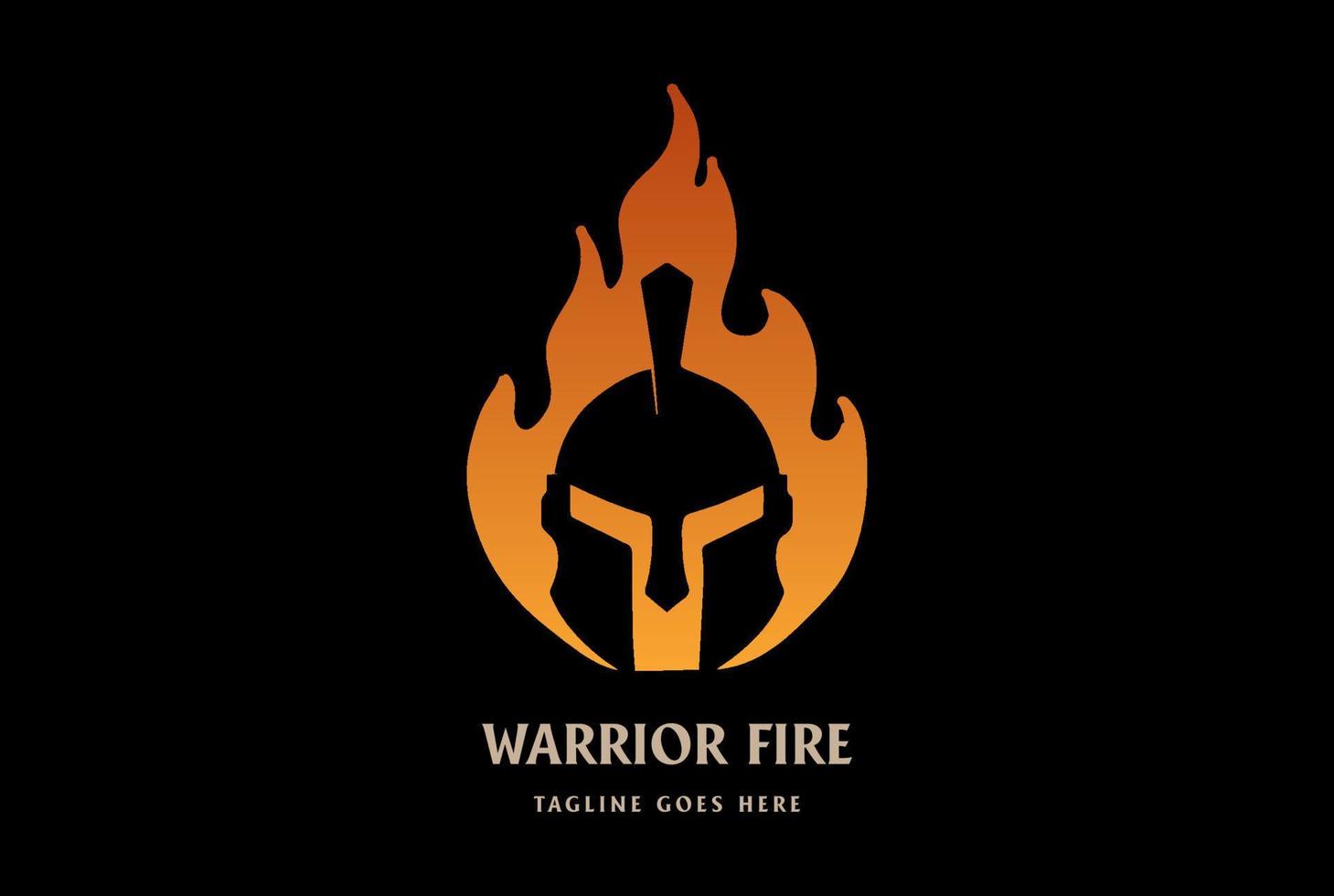 Greek Roman Spartan Knight Helmet with Fire Flame Logo Design Vector