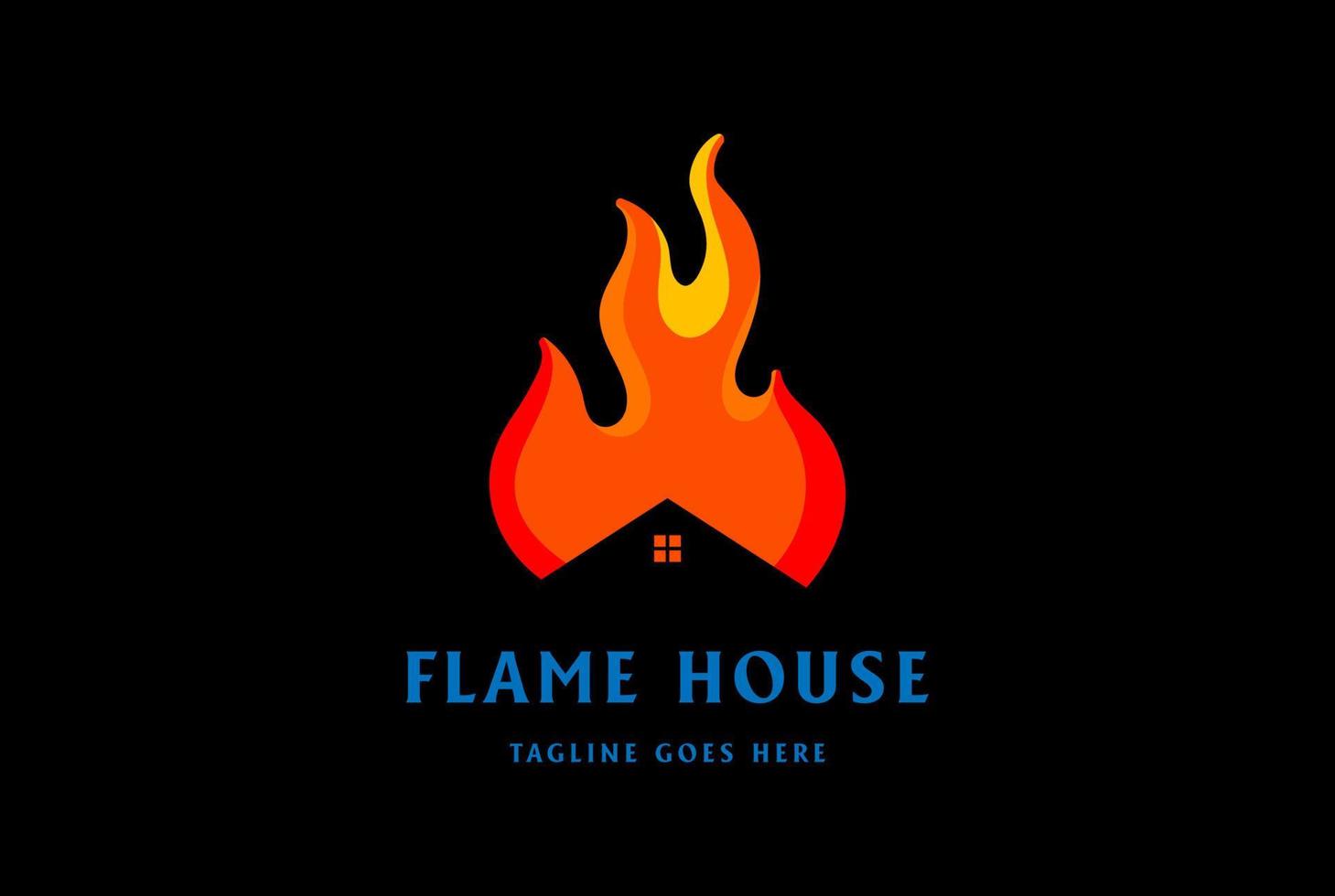 Modern Flame Fire House for Firefighter Extinguisher or Energy Logo Design Vector