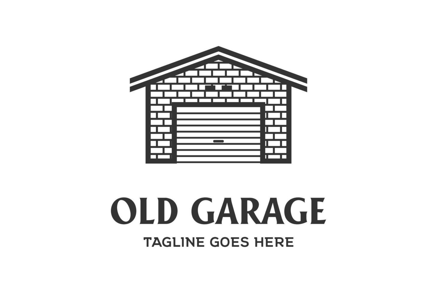 Line Art of Old Garage Logo Design Vector