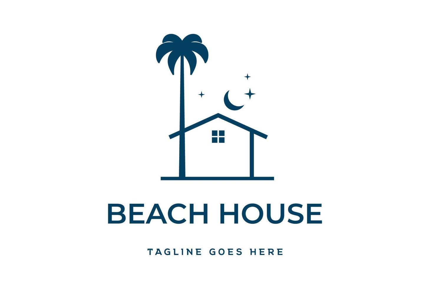 Simple Minimalist Beach Palm Coconut Tree with Cabin Cottage Villa Inn House Logo Design vector