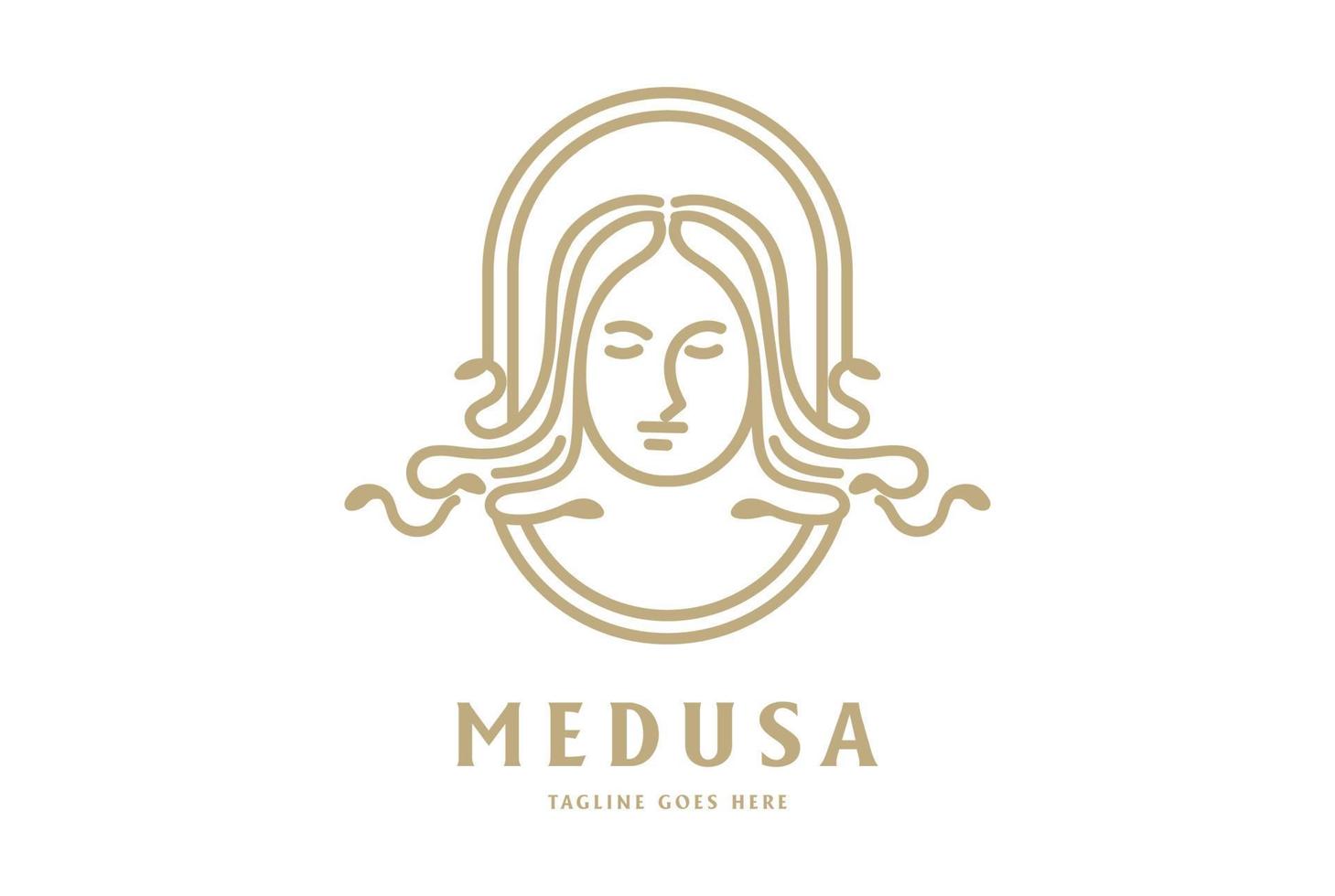 elegante lujo dorado gorgona medusa dios mujer dama niña hembra logotipo diseño vector