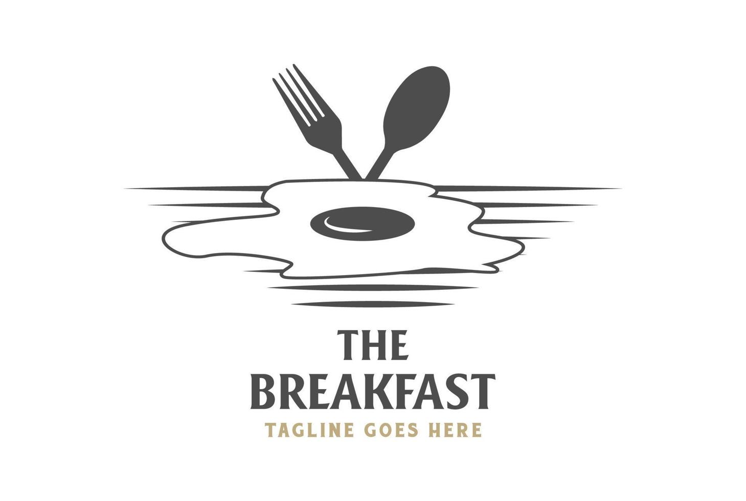 huevo de lado soleado vintage hacia arriba y tenedor de cuchara con playa para vector de diseño de logotipo de restaurante de café