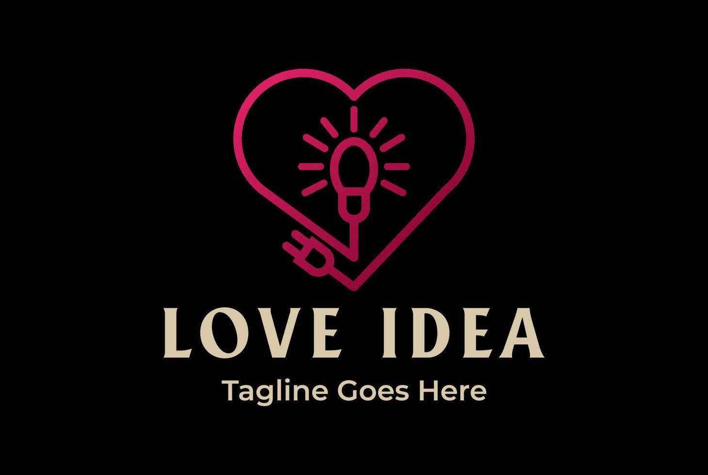 bombilla de cable eléctrico de corazón de amor minimalista simple para vector de diseño de logotipo de innovación de idea