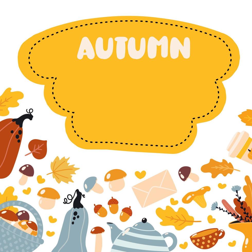 Autumn template with space for text. Vector illustration for advertising banners and posters. Cute cartoon style