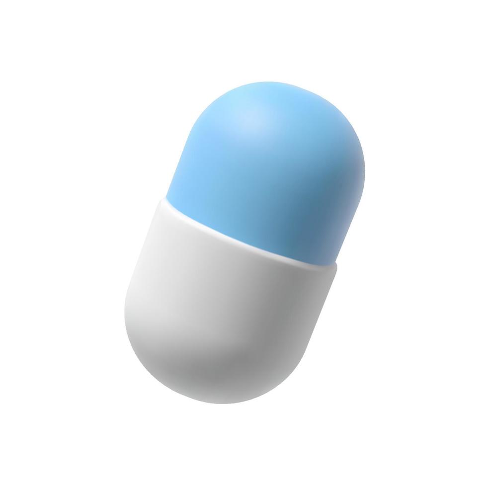 A medical pill in a modern 3D style. Vector illustration of the render. Cute realistic capsule